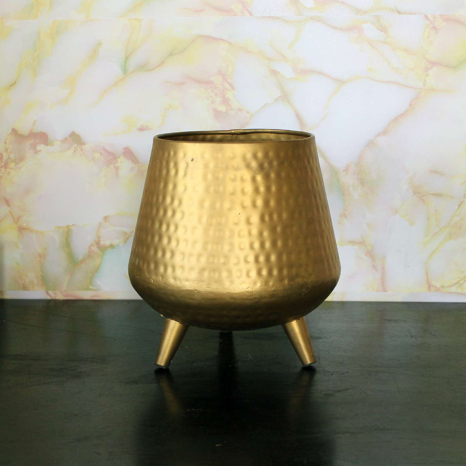 Hammered Metal Planter with Legs-Gold
