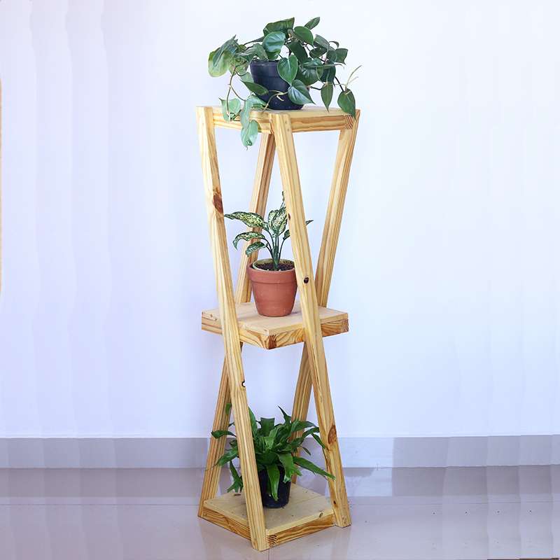 Pinewood Indoor Plant Stand with Inclined Legs