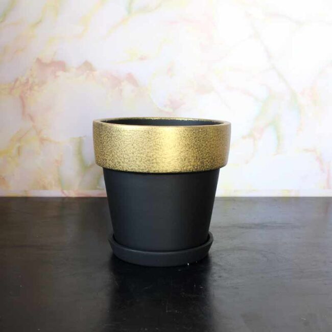 Terracotta Conical Pot - Black colour pot with gold colour Rim